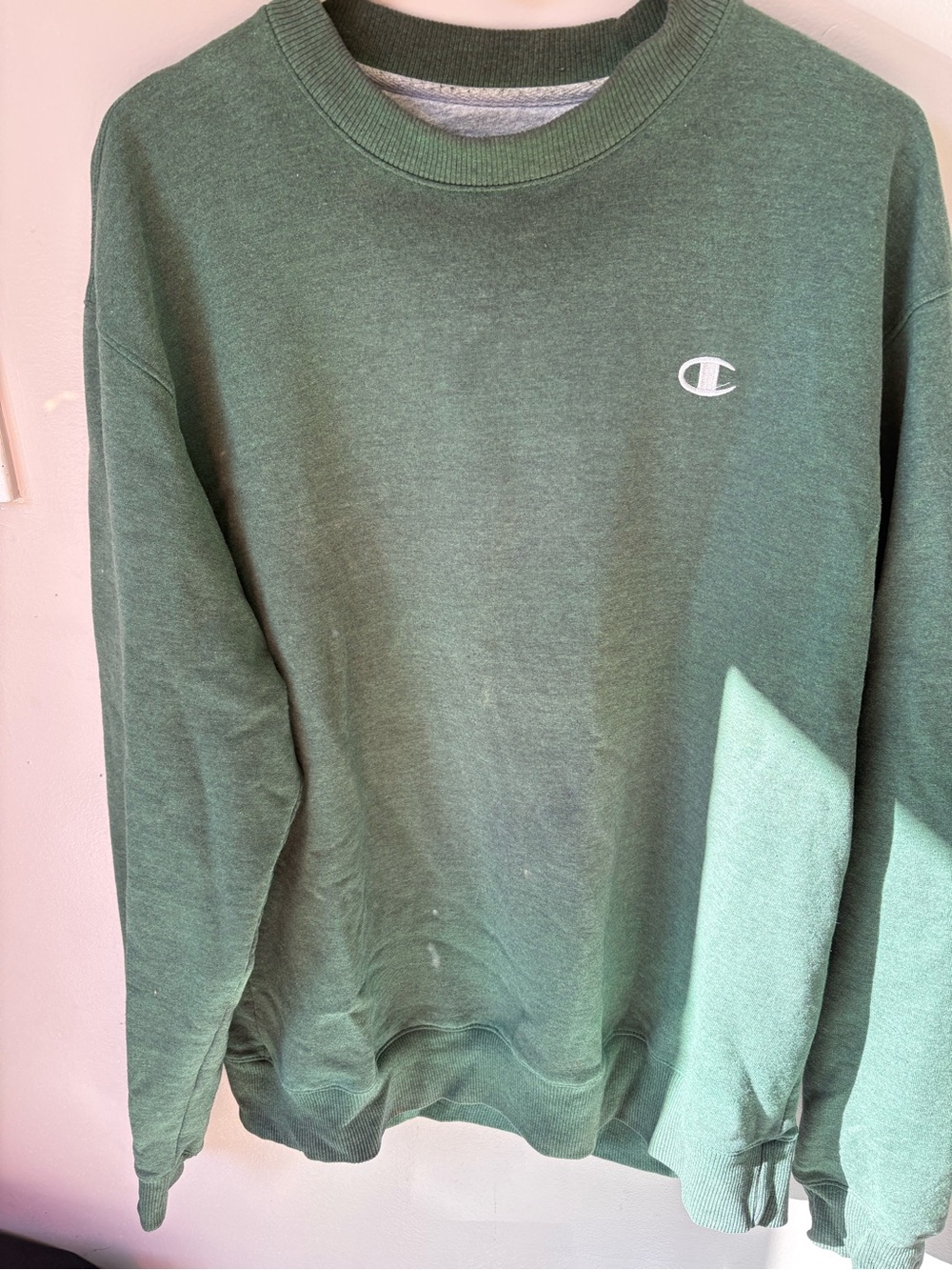 Champion Olive Crewneck Sweatshirt with Embroidered Logo